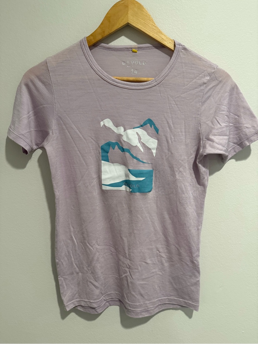 Devold Norway Merino Perform Wool Tee Lavender Graphic Hiking Shirt girls  14